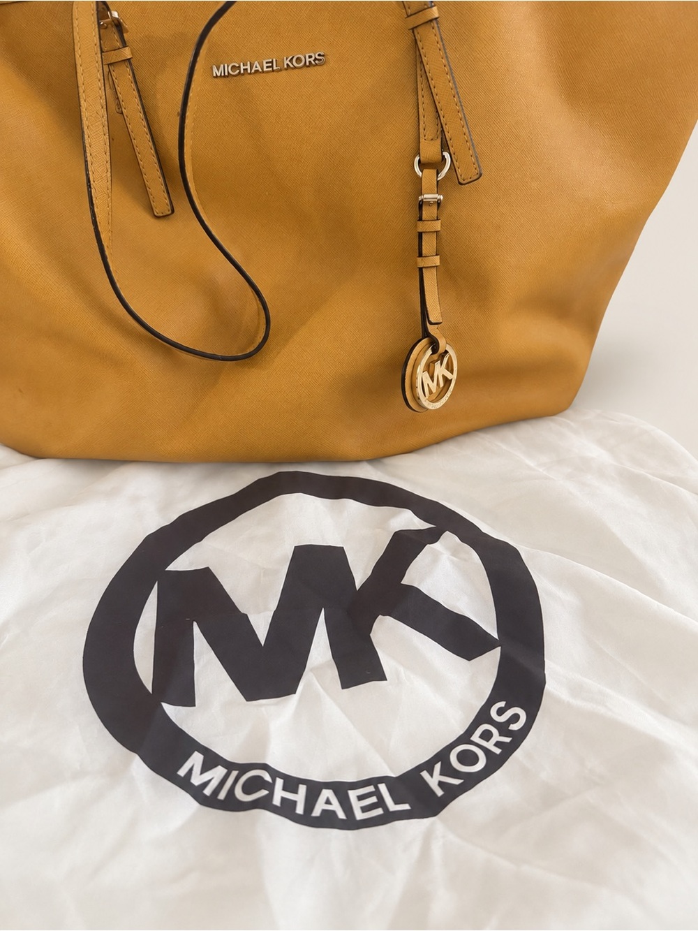 Michael Kors Mustard Leather Tote with MK Charm